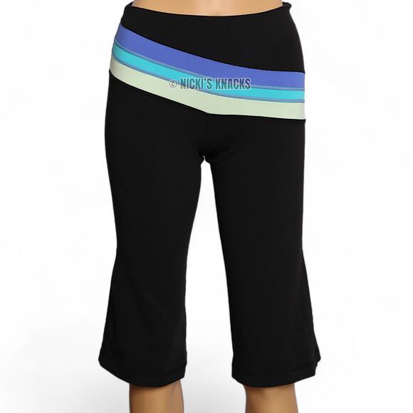 Lululemon Black Crop Yoga Pants Size 6 Retro Rainbow Waistband Luon Leggings - Picture 3 of 10